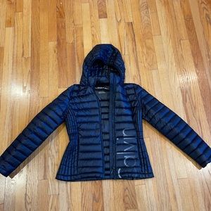 Black Calvin Klein puffer jacket with hood
